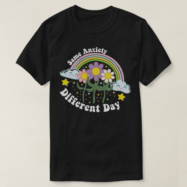 T-shirt Rétro Même Anxiété Différent Jour Rainbow Mental H (Design devant)