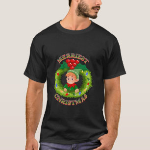 T-shirt Retro Merriest Noël Joyeux Elf Feux de couronne H