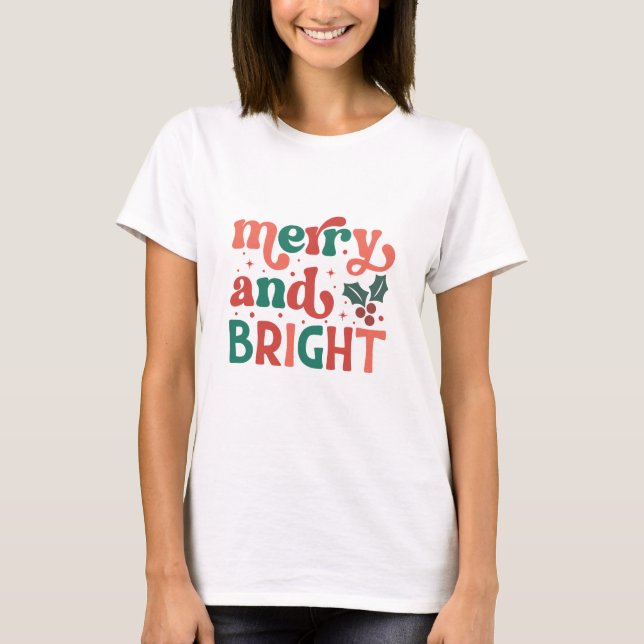 T-shirt Retro Merry & Bright Christmas Typographie (Devant)