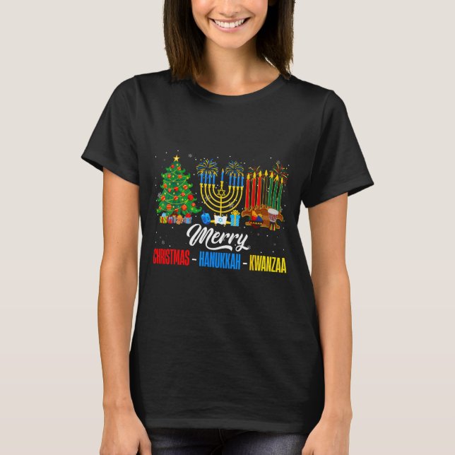 T-shirt Retro Merry Christmas Hanukkah Kwanzaa Happy Holid (Devant)