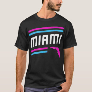 T-shirt Retro Miami City Stripes Pink Florida Map Outline
