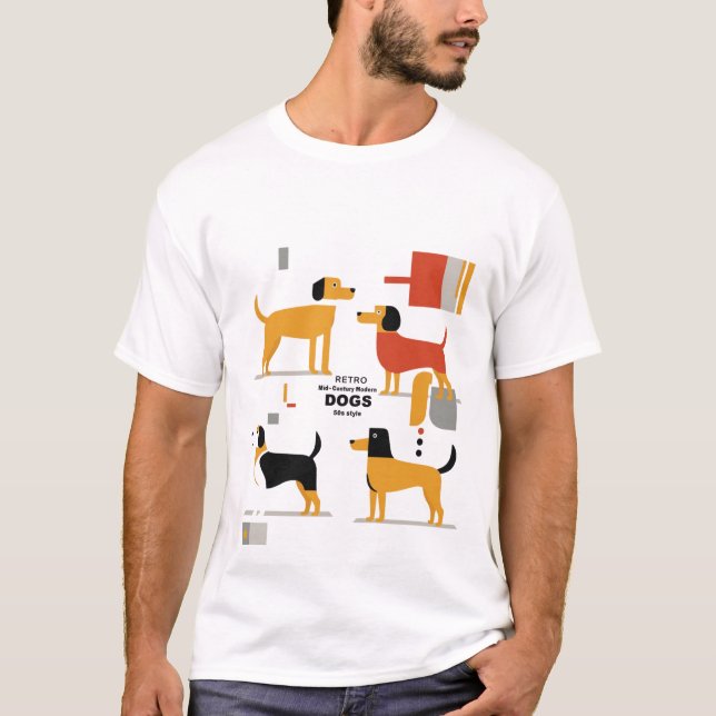 T-shirt Retro Mid-Century Modern Dogs 50s 60s  (Devant)