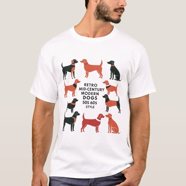 T-shirt Retro Mid-Century Modern Dogs 50s 60s Style abstra (Devant)