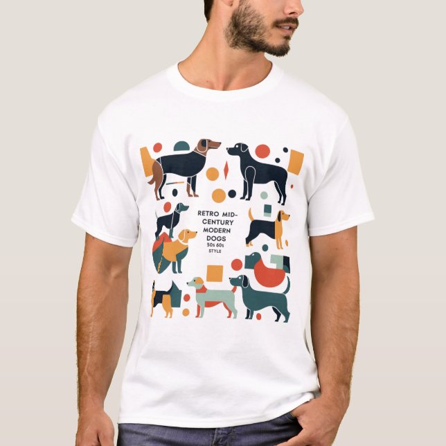 T-shirt Retro Mid-Century Modern Dogs 50s 60s Style abstra (Devant)