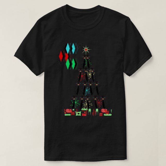 T-shirt Retro Mid-Century moderne Cool Chat Arbre de Noël (Design devant)