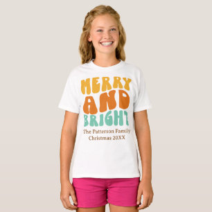 T-shirt Rétro Mignon Joyeux et Lumineux Noël de Fille