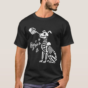 T-shirt Retro mignon squelette main botte chien drôle Hall
