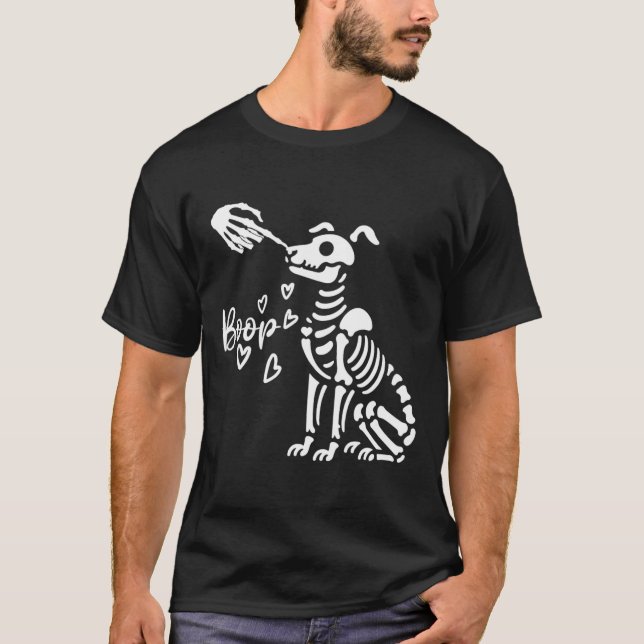 T-shirt Retro mignon squelette main botte chien drôle Hall (Devant)