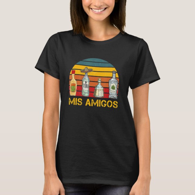 T-shirt Retro Mis Amigos Tequila Sarcastique Femmes Hommes (Devant)