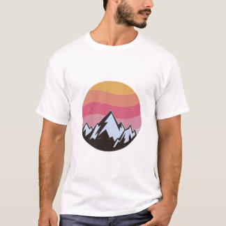 T-Shirt Rétro Montagne Coucher de Soleil Paysage V