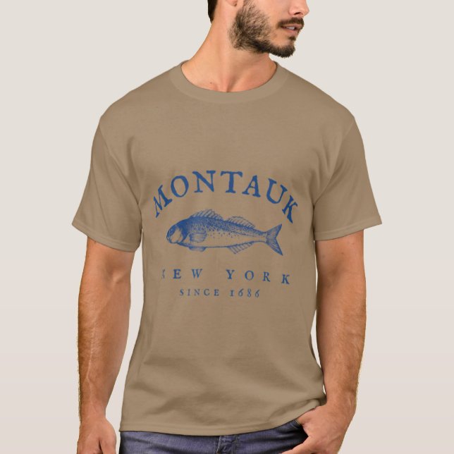 T-shirt Retro Montauk New York Pêche (Devant)