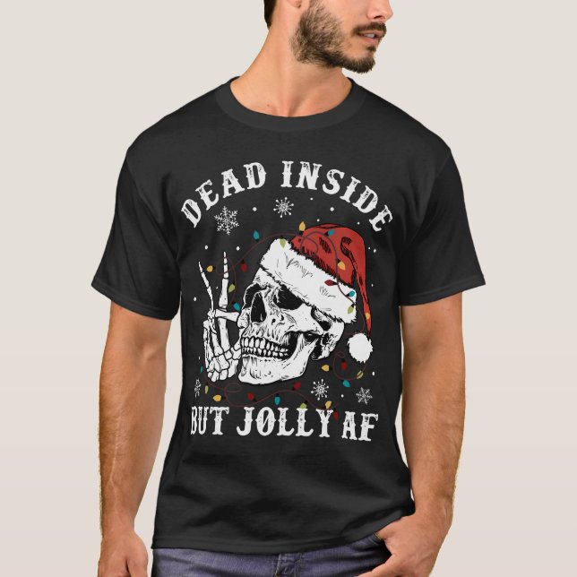 T-shirt Retro Mort à l'intérieur mais Jolly Af Skeleton No (Devant)