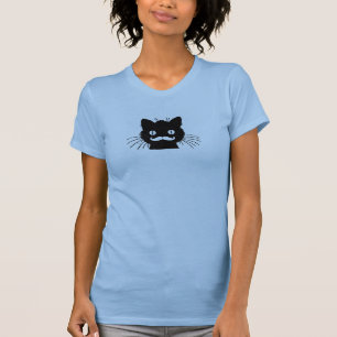 T-SHIRT RÉTRO MOUSTACHE DRÔLE SUR KITTY NOIR
