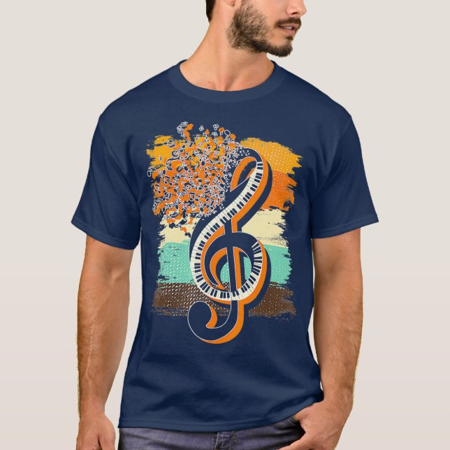 T-shirt Retro Musician Music Notes Piano Keys Treble (Devant)