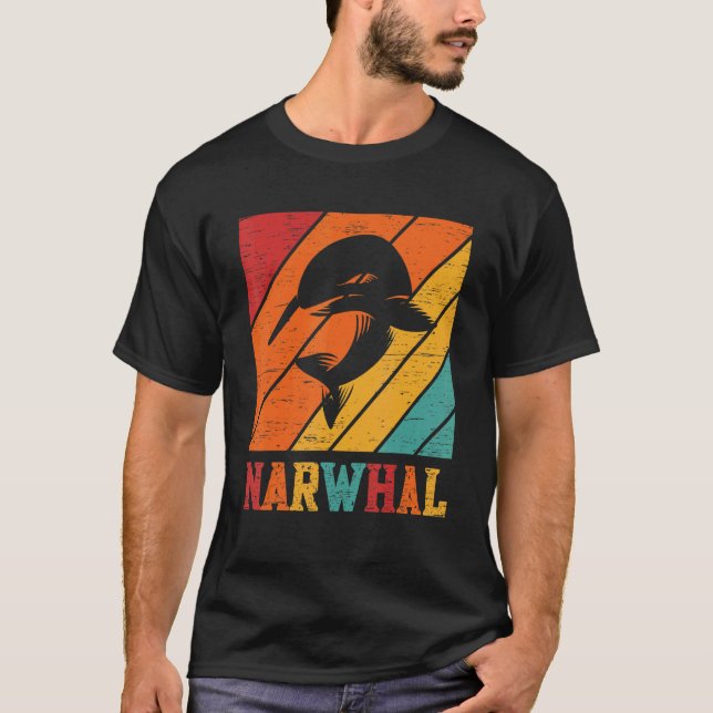 T-shirt Retro Narwhal Unicorn Sea Fish Rainbow Kids Boy Gi (Devant)