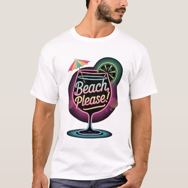 T-shirt Retro Neon "Beach Please" Cocktail tropical Été (Devant)