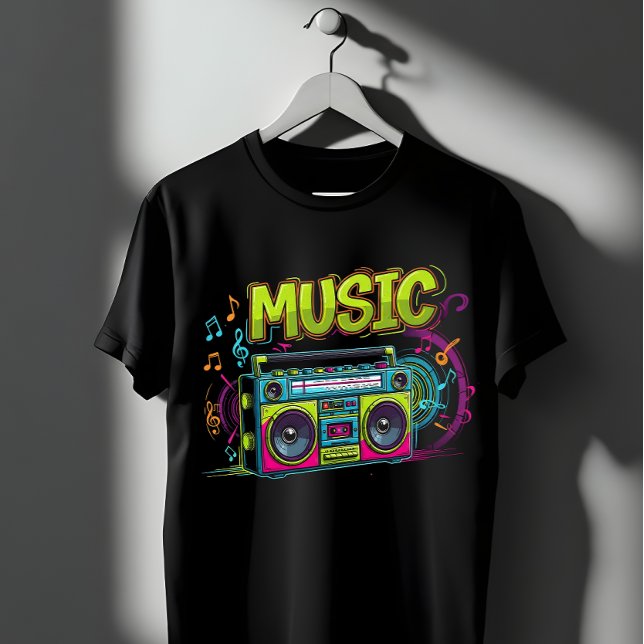 T-shirt Retro Neon Boombox Music Art - 80s 90s Graffiti (Créateur téléchargé)