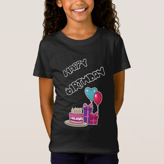 T-Shirt Retro Neon Bubble Text Happy Birthday  (Devant)