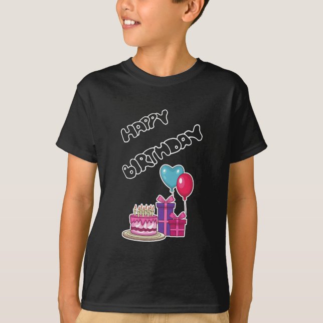T-shirt Retro Neon Bubble Text Happy Birthday  (Devant)