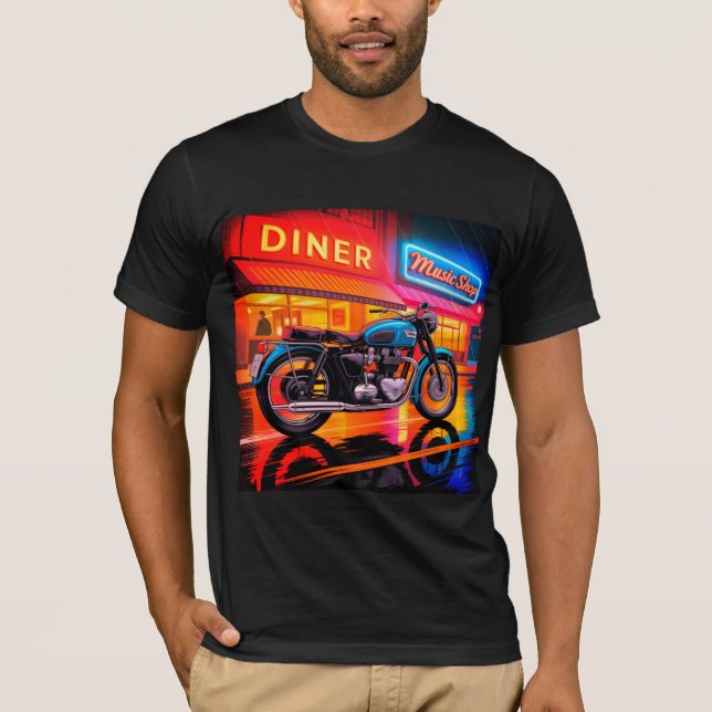 T-shirt Retro Neon Motorcycle — Cafe Racer Men’s (Devant)