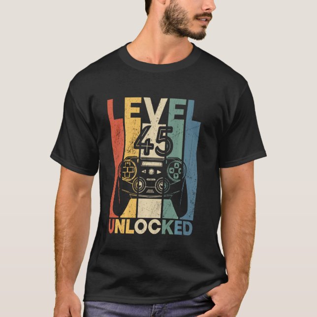 T-shirt Retro Niveau 45 Déverrouillé Tee Funny Jeu vidéo 4 (Devant)
