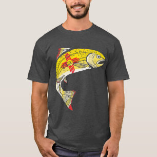 T-shirt Retro Nouveau-Mexique Drapeau truite Vintage pêch
