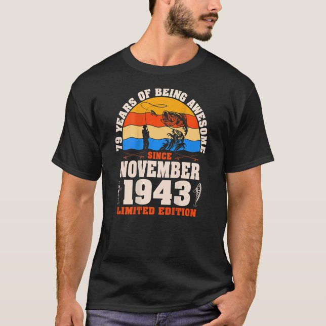 T-shirt Rétro Novembre 1943 79 Ans Pêche 79e Birt (Devant)
