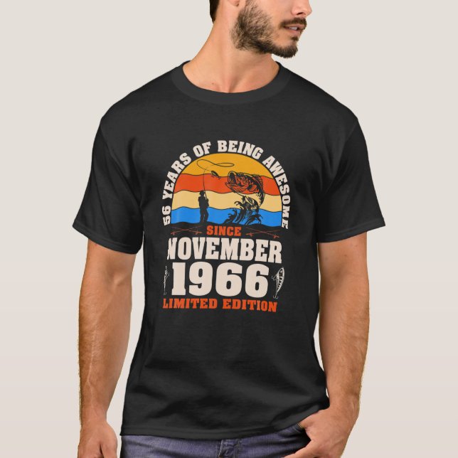 T-shirt Rétro Novembre 1966 56 Ans Amoureux De Pêche 56E (Devant)