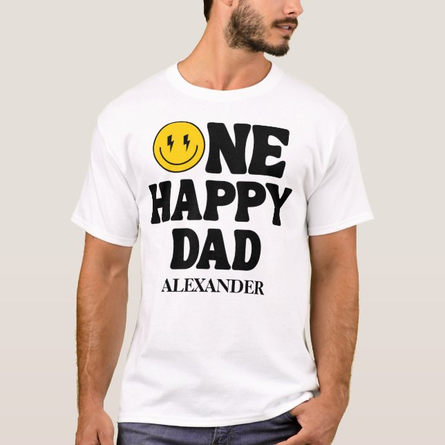 T-shirt Retro One Happy Smile Face Dad Birthday (Devant)