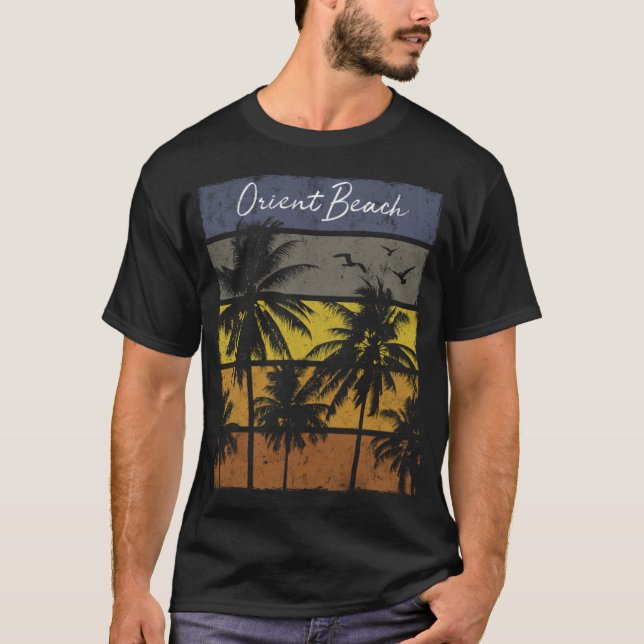 T-shirt Retro Orient Beach Saint Martin Beach Palm Tree be (Devant)