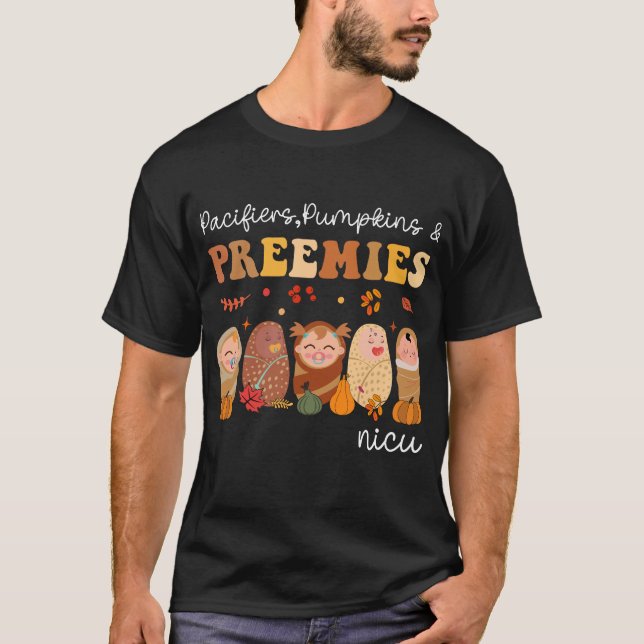 T-shirt Retro Pacifiers Pumpkins Preemies NICU Nurse Fall  (Devant)
