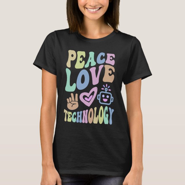 T-shirt Rétro PAIX AMOUR TECHNOLOGIE Professeur d'informat (Devant)