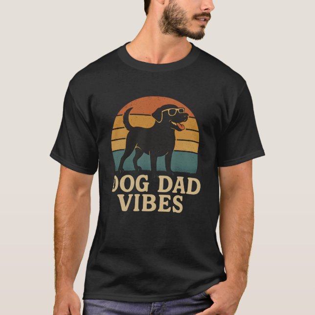 T-shirt Rétro Papa Chien | Labrador Coucher de Sol (Devant)