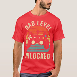 T-shirt Retro Papa Niveau Déverrouillé Nouveau Papa Jeu Pa