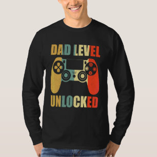 T-shirt Retro Papa Niveau Déverrouillé Nouveau Papa Jeu Pè