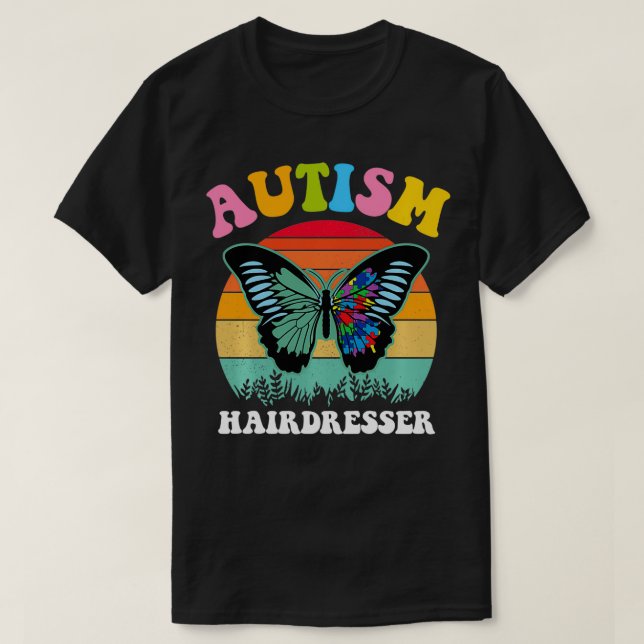 T-shirt Rétro Papillon Puzzle Autisme Coiffeur Autisme A (Design devant)