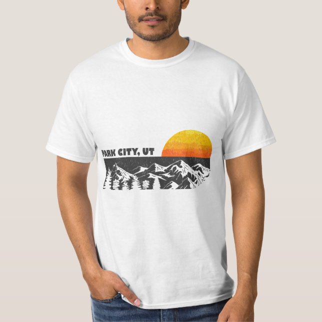 T-shirt Retro Park City Utah Mountain Sunset Winter  (Devant)
