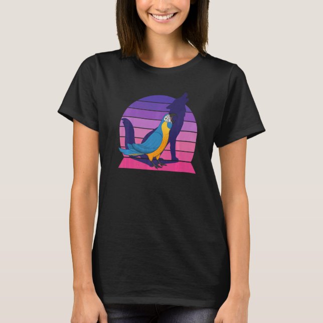 T-shirt Retro Parrot I Howling Wolf I hurle Blue Macaw (Devant)
