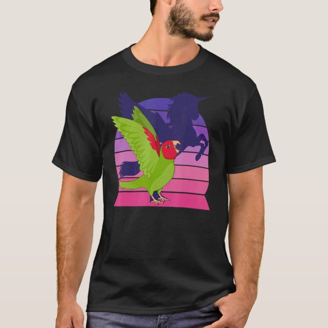 T-shirt Retro Parrot I Winged Unicorn I hurler masque roug (Devant)