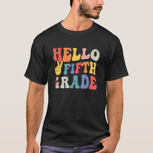 T-shirt Retro Peace 5e année Enseignant Premier jour (Devant)