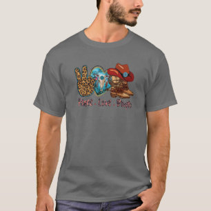 T-shirt Retro Peace Love Rodeo Cowboy Bottes Et Casquette 