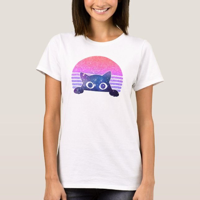 T-shirt Retro Peeking Cute Cat (Devant)