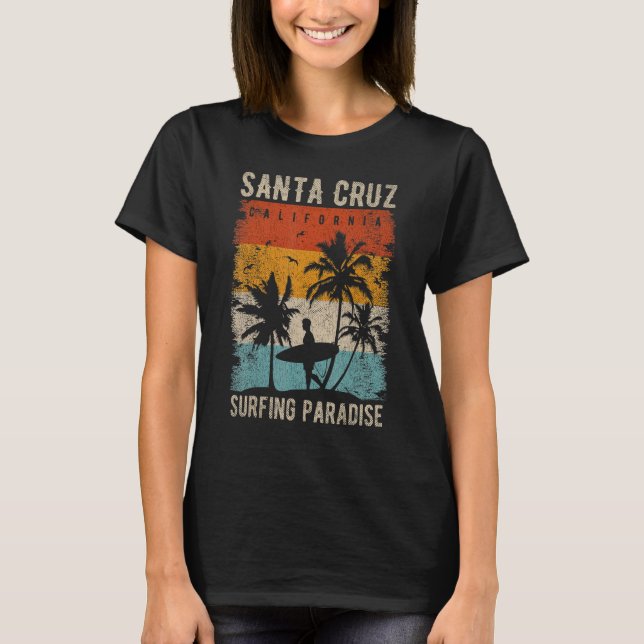 T-shirt Retro Père Noël Cruz Californie Surfing Père Noël  (Devant)