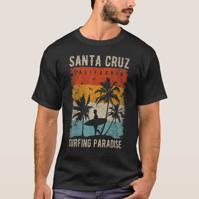 T-shirt Retro Père Noël Cruz Californie Surfing Père Noël  (Devant)