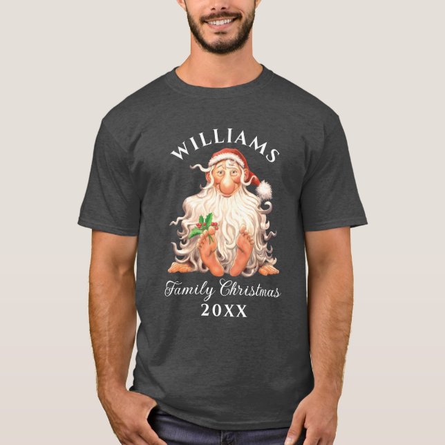 T-shirt Retro Père Noël Famille Noël avec nom et année (Devant)