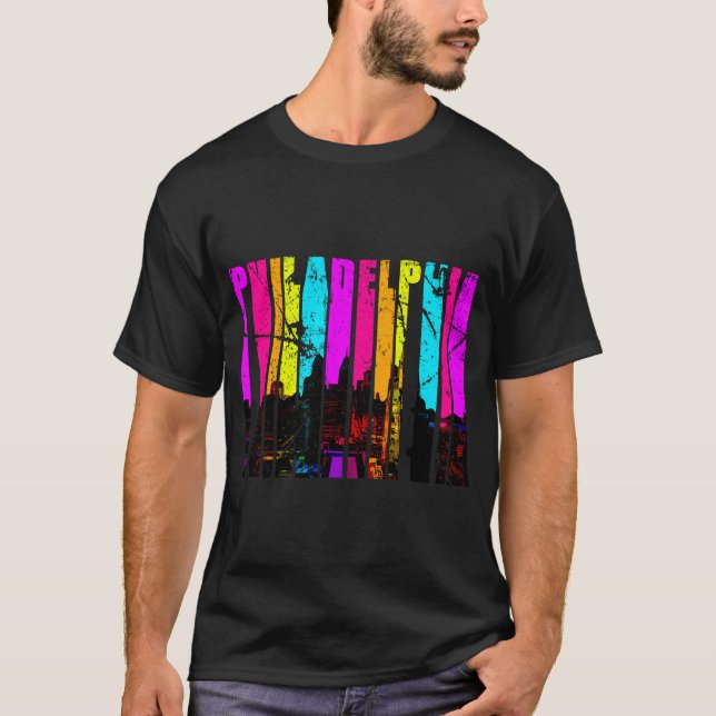 T-shirt Retro Philadelphia Pennsylvania Cityscape Skyline (Devant)