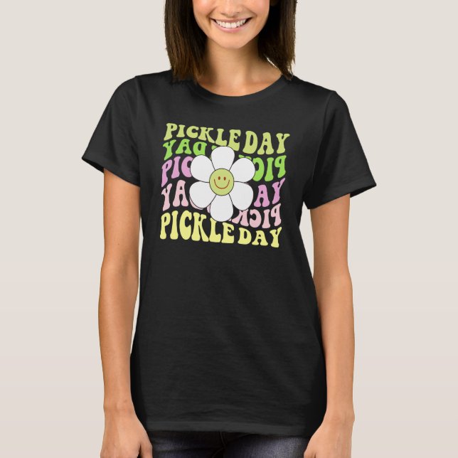 T-shirt Retro Pickle Day Happy Face Flower Food Super (Devant)