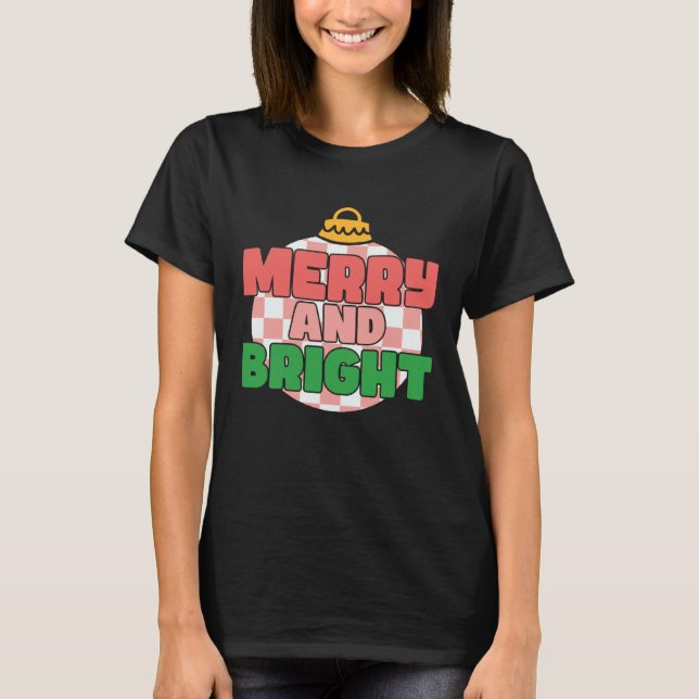 T-shirt Retro Pink Christmas Merry Beautiful Bright Xmas B (Devant)