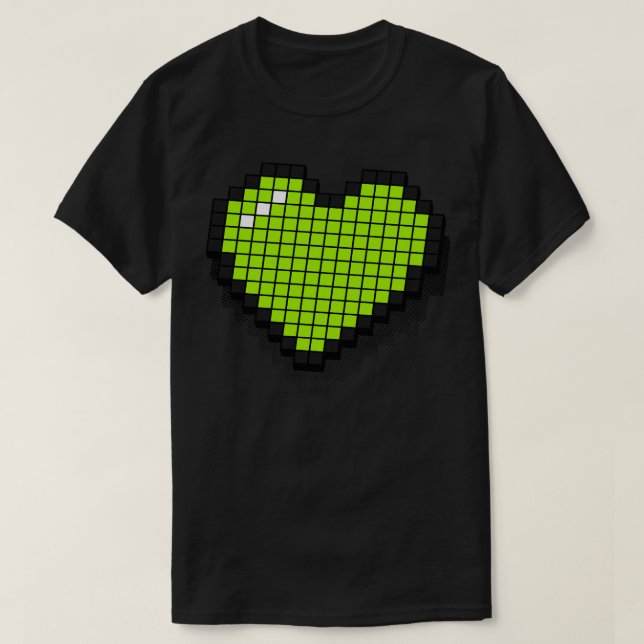 T-shirt Retro Pixel Coeur Neon Vert 3D RxTp (Design devant)