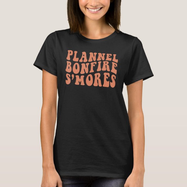 T-shirt Rétro Plannel Bonfire S'mores Automne Vibes Heureu (Devant)